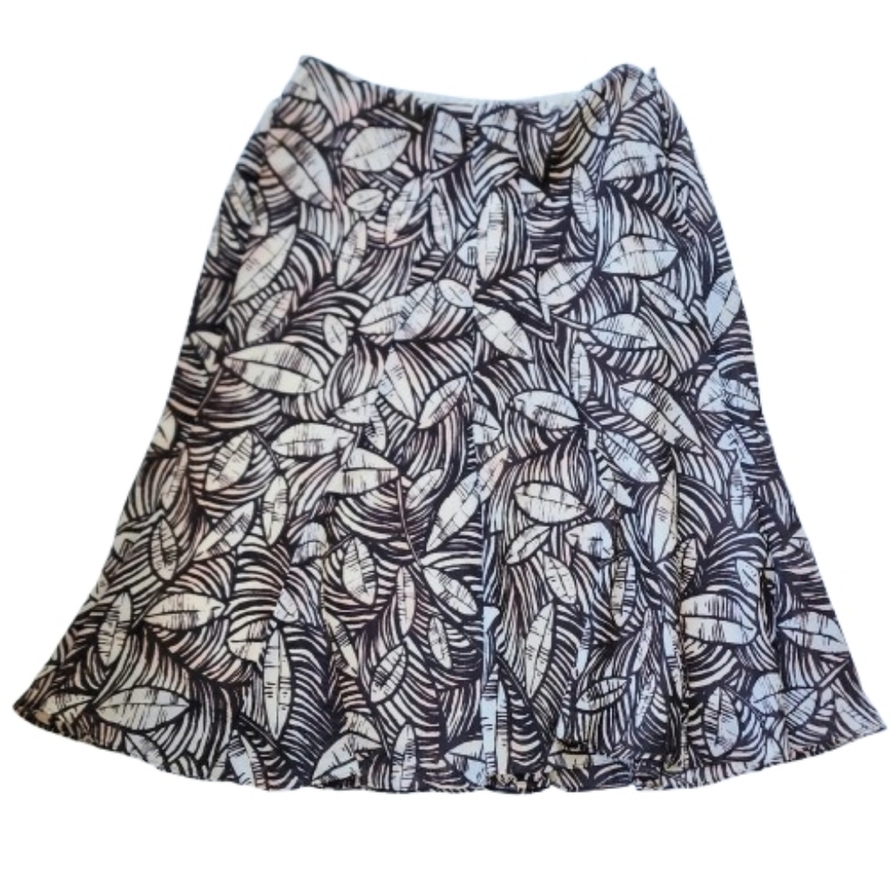 Womens M Vintage High-Waist Fairycore Leaf Print Skirt
